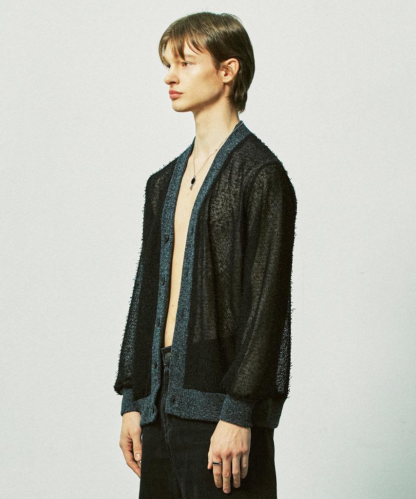 Ssy Grunge Fishernet Knit Cardigan Black