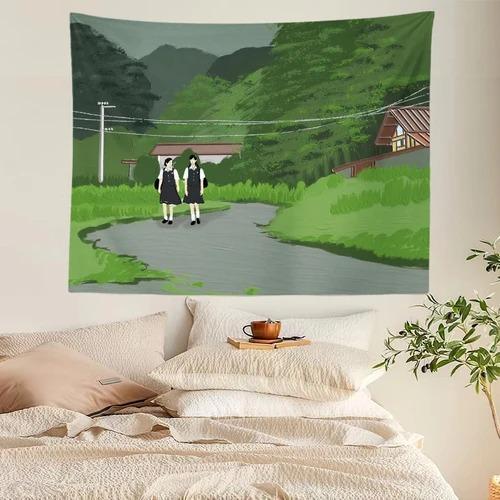 Home Fashion Decoration Tapestry Hand-painted Watercolor Sunset Print Bedroom Living Room Tapestry