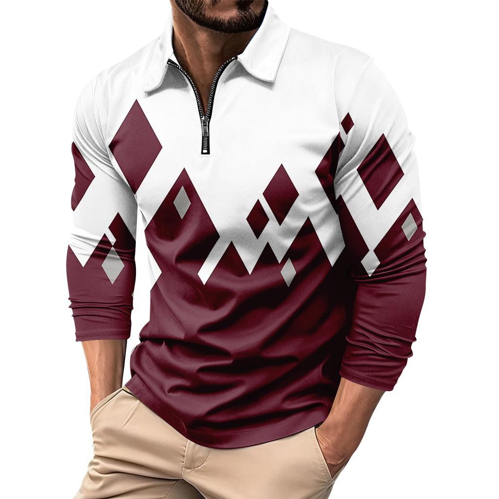 Herrtryckt Krage 1/4 Dragkedja Långärmad Casual Sporttopp