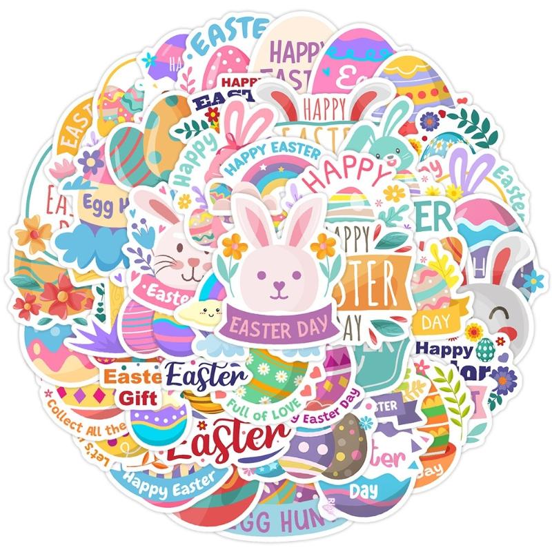 50 Stück/Set Oster Graffiti Aufkleber Niedliche Kaninchen Osterei Cartoon Festival Aufkleber DIY Gepäck Telefon Gitarre Klassisches Kinderspielzeug