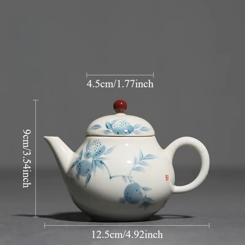 

150ml Blue and White Pomegranate Teapot Chinese Ceramic Underglaze Colored Teapot Household Tea Set Set Teacup Drinking Utensils