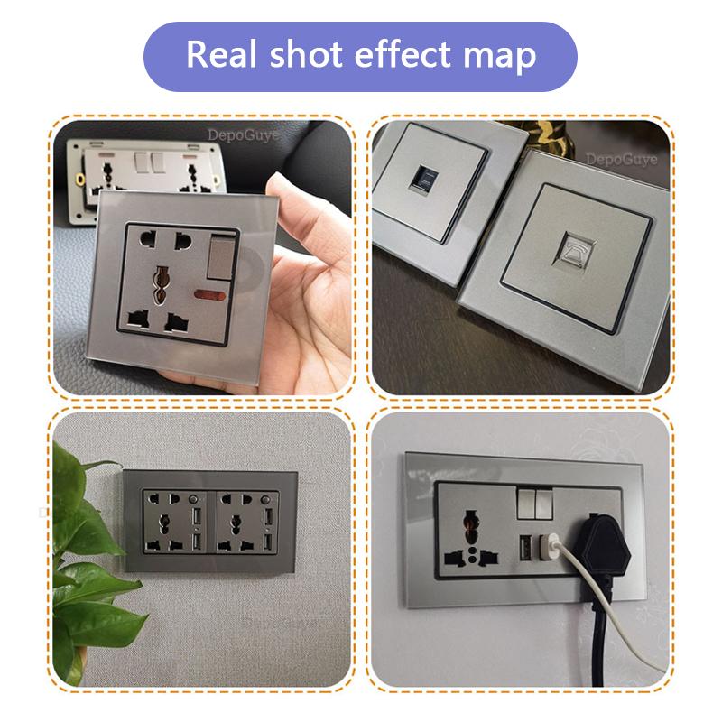 UK 13A 220V Dual Outlet with 18W Type-C Quick Charge,1/2 Way Light Switch Panel, Tempered Glass Surface,Wall Socket for TV/Phone