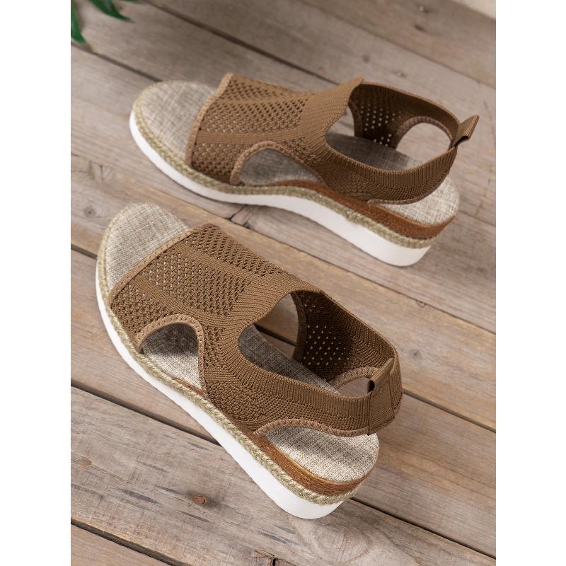 Ladies' Oversized Spring Casual Fly Woven Mesh Sports Style Wedge Heel Thick Soled Sandals Roman Style