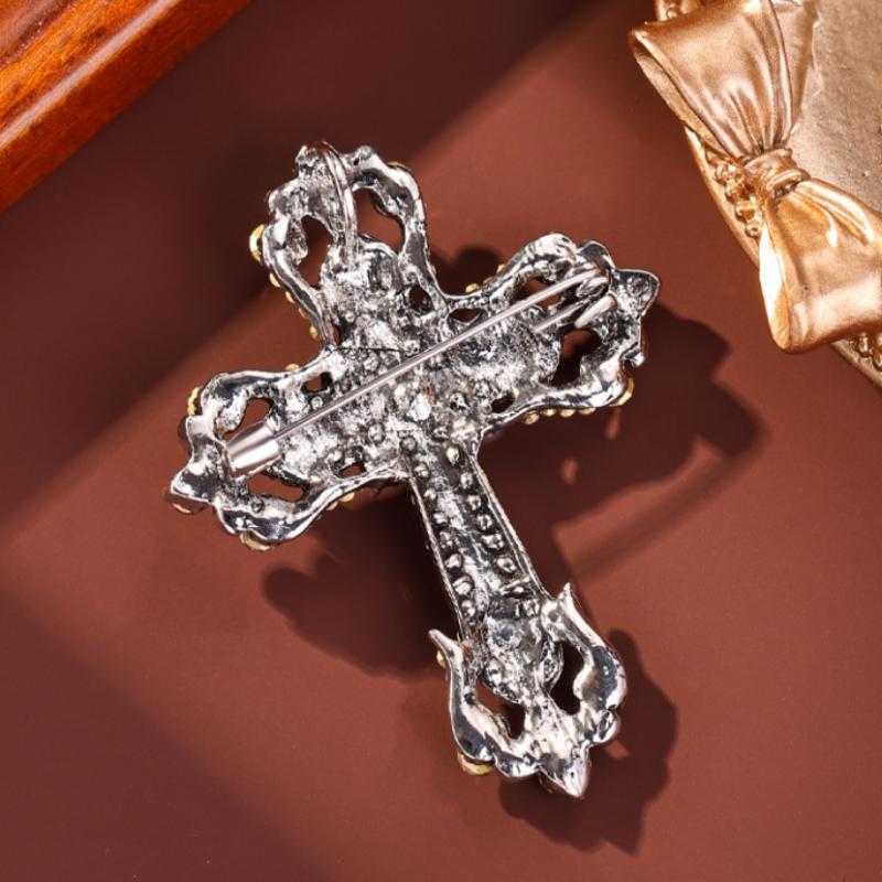 Retro Studded Cross Brooches For Women Coat Jewelry Accessories Gifts