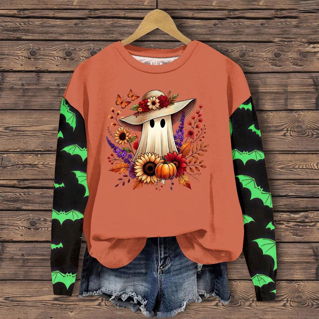 Frauen Kleidung Herbst Winter Halloween Rundhals Langarm Große Lose Plüsch Verdickt Pullover Top
