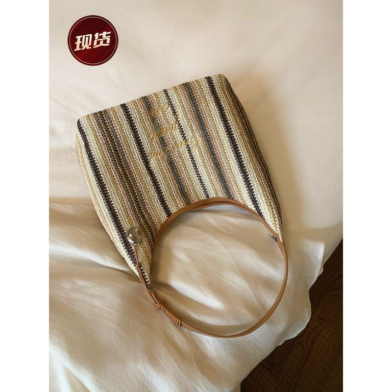 

Nanfeng Chio2nd Colorful Park Tote Bag Women 2025 Vintage Stripe Knitting Handbag Large Shoulder Bag