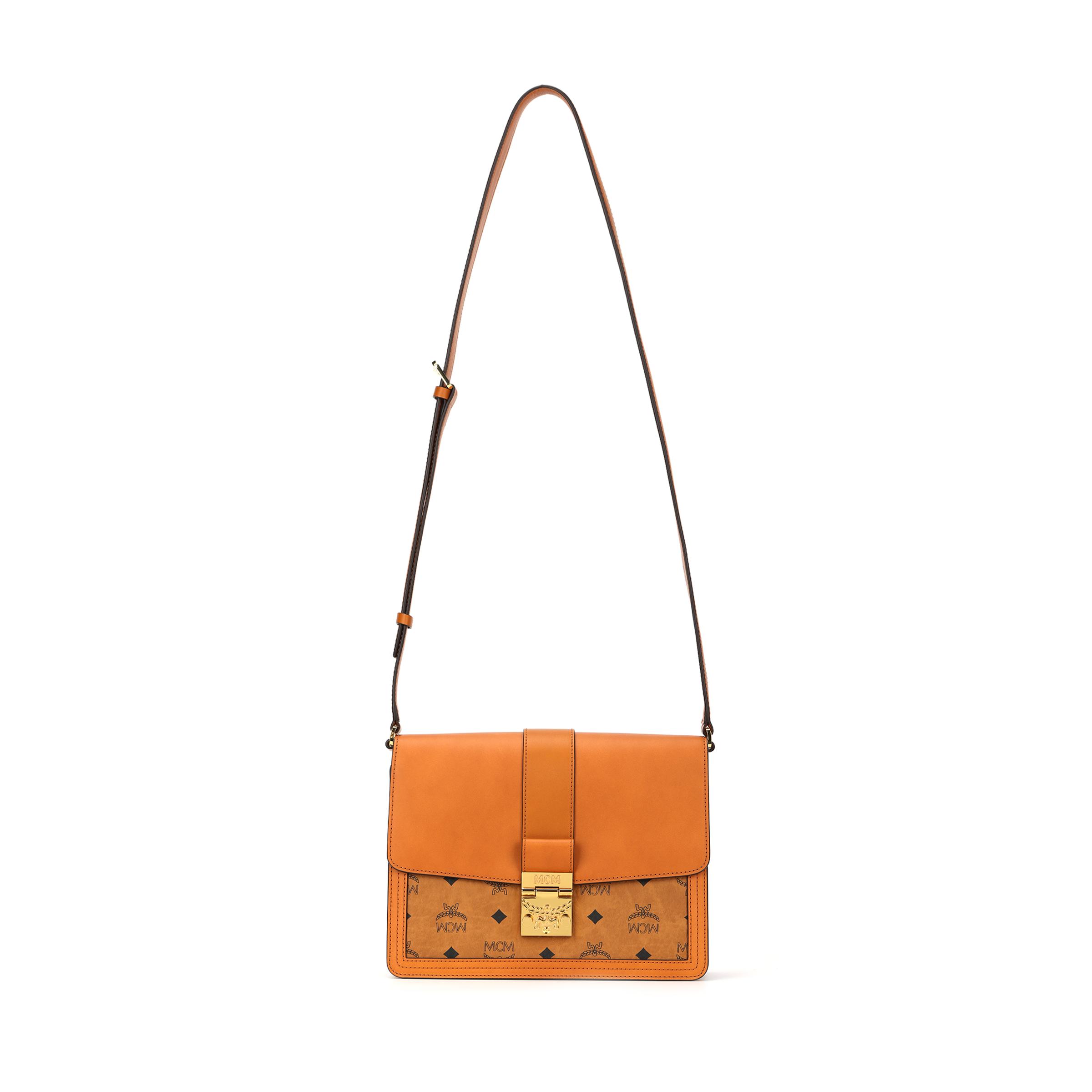 

New MCM Coated Canvas With Cow Leather Shoulder Bag Medium Women s Brown & Cognac MWSCSXT01CO001 24.9*8.1*18.0CM