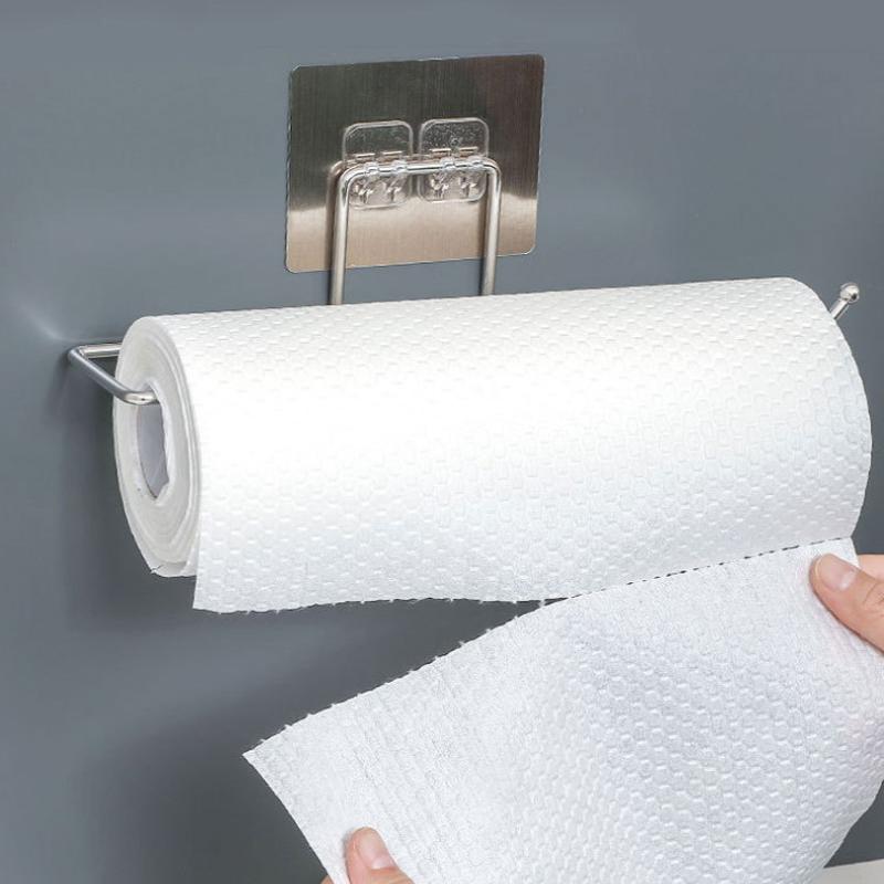 The Kitchen Wall Hanging Paper Towel Rack,Plastic Wrap , Perforation-Free Dish Cloth Stainless Steel Organizer Hooks