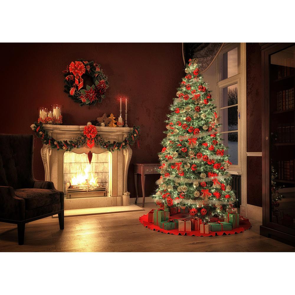 Christmas Tree Fireplace Sofa Wooden Floor Photography Background Vinyl Backdrop for Children Baby Shower Photocall Photo Studio