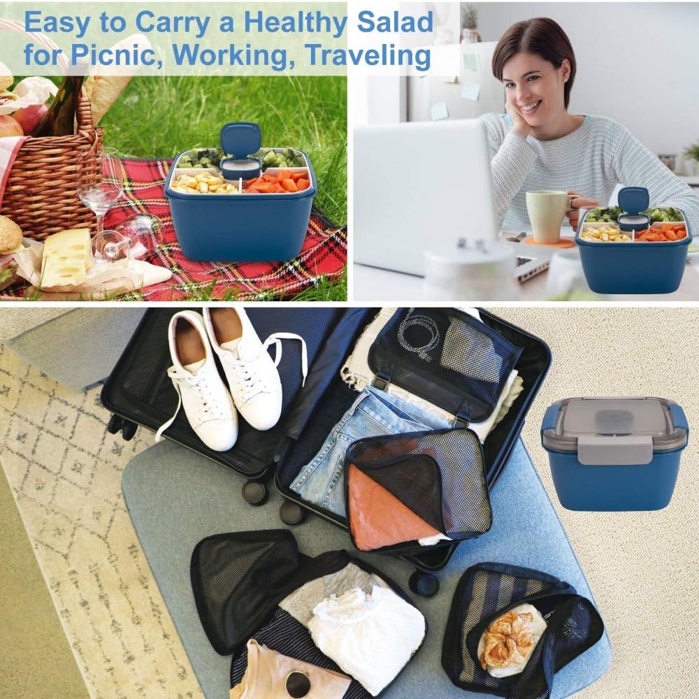Salad Lunch Container 50 Oz Salad Container with 3 Compartment Reusable Bento Box for Adults Stackable Lunch Bowl