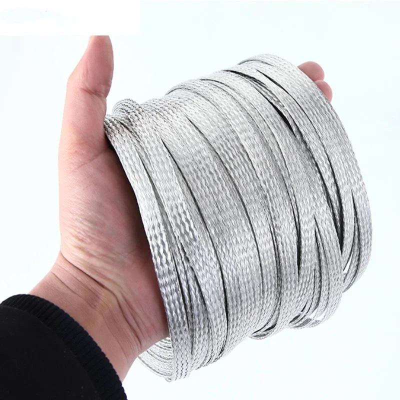 

Гільза кабелю з чистим мідним екраном, 5 м, луджена оплетка з оголеним заземленням Кабель із металевою оболонкою Екранування сигнального дроту Плоска струмопровідна стрічка 2mm&5M