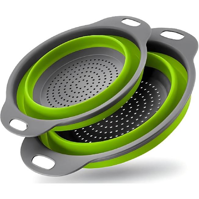 Collapsible Colander Set of 2 Silicone Kitchen Strainer Set, Perfect for Draining Pasta, Vegetable and fruit for Kitchen and Travel Use (green)