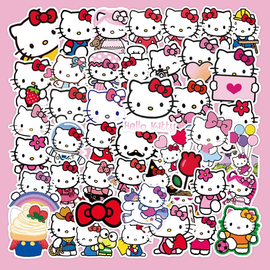 Hello Kitty Cat Sticker Set: 50 Sheets for Decorating Notebooks, Water Cups, Luggage, Mobile Phones - Perfect DIY Children's Gift