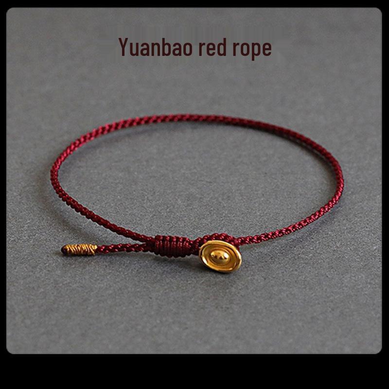 Brățară cu fir roșu și lingou de aur nisipiu vietnamez: Bijuterii Unisex placate cu Aur de Cupru pentru Anul Lunar