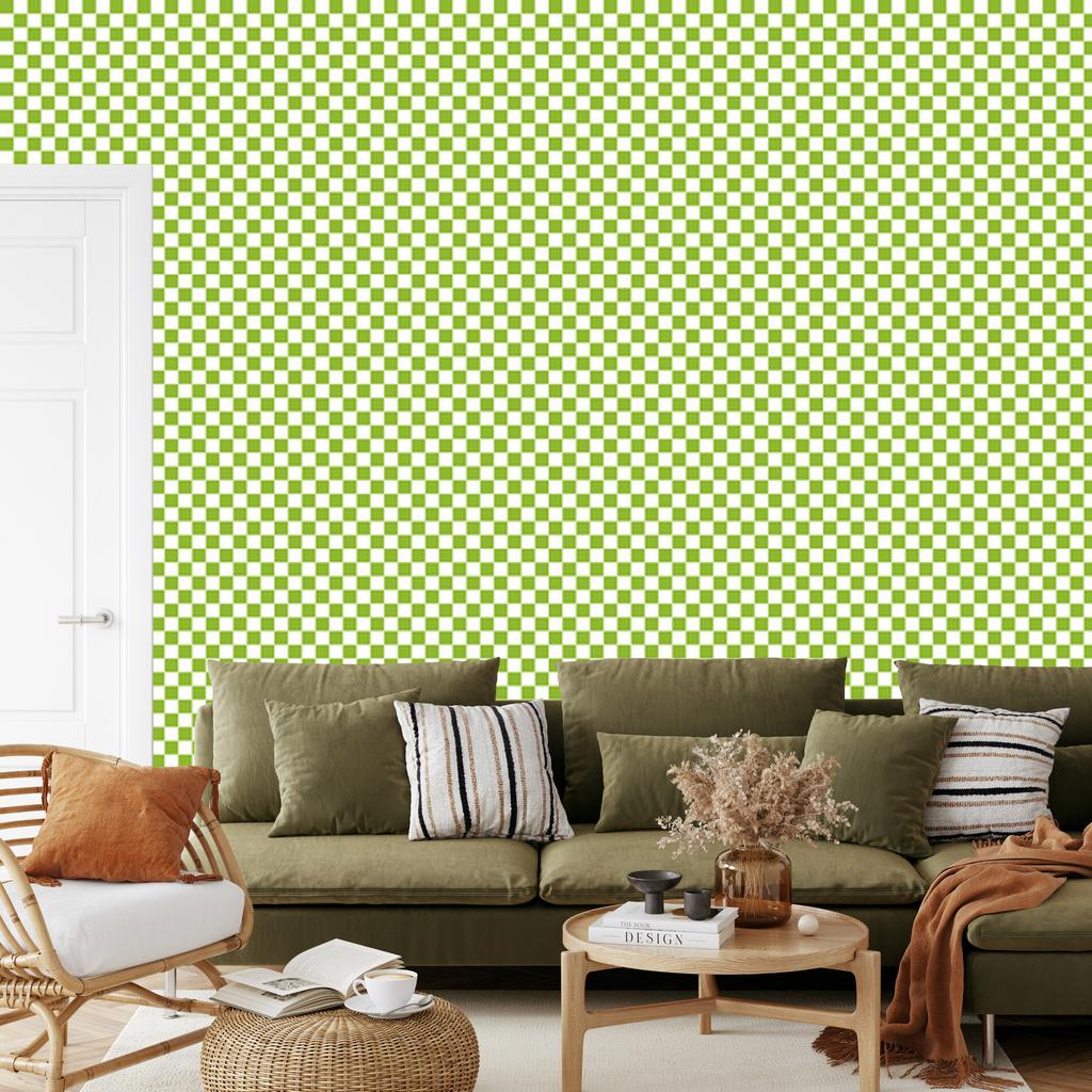 Checkerboard wallpaper lime and white, lime background 50x1000