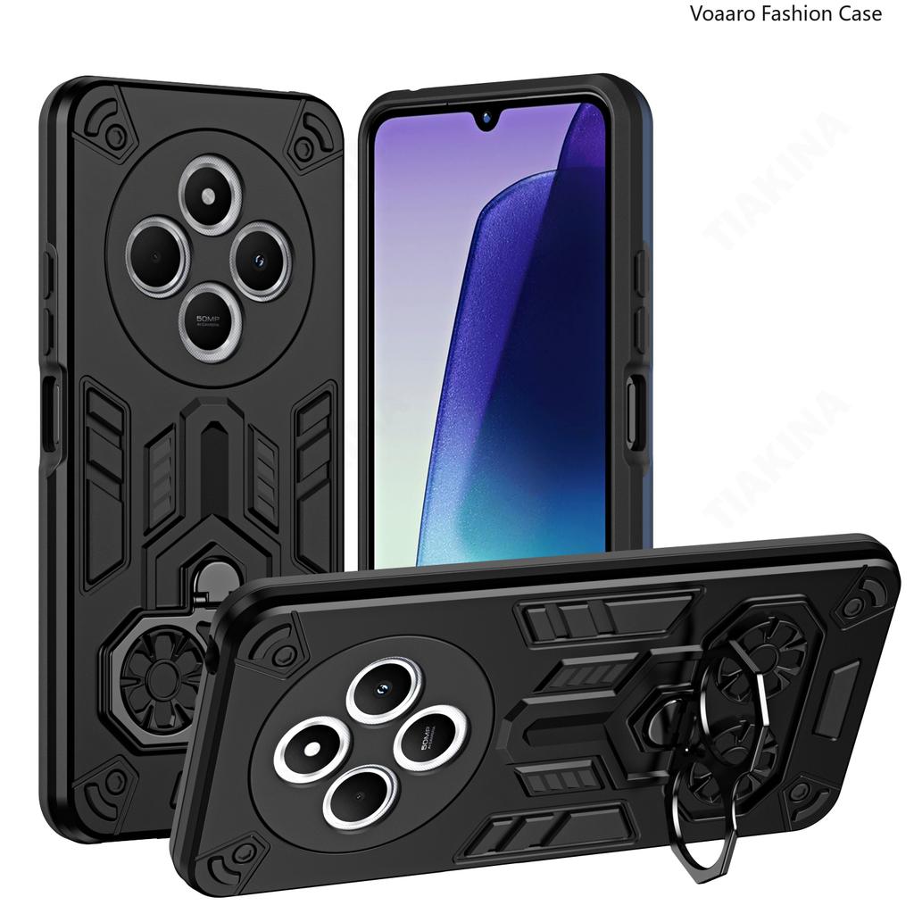 Dual Finger Ring Armor Funda for Xiaomi Redmi 14C 4G Case for Redmi A4 A3 Pro POCO C75 Rotate Metal Bracket Stand Case Cover