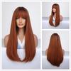 HAIRCUBE Červená rovná syntetická paruka pro ženy Dlouhá přírodní vrstvená paruka s ofinou Cosplay Party Paruka z tepelně odolných vláken