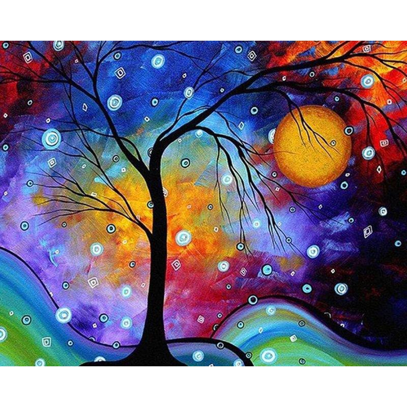 5D DIY pictură cu diamante abstract copac peisaj foraj complet rotund diamant mozaic imagine de broderie strasuri