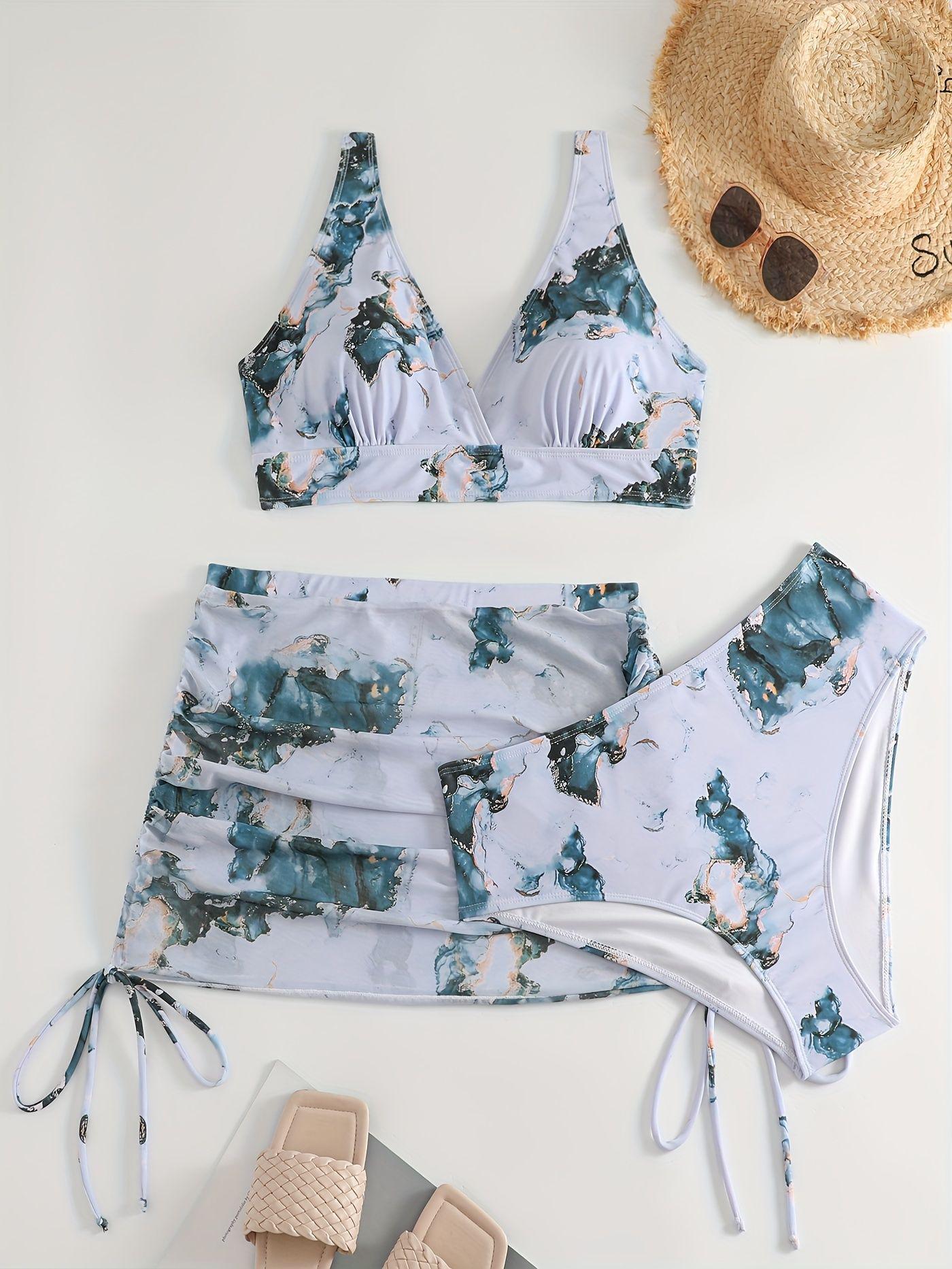 

2026 New European & American Print High-Waisted Sexy Bikini with Split Design for Women 0XL квітковий колір друку