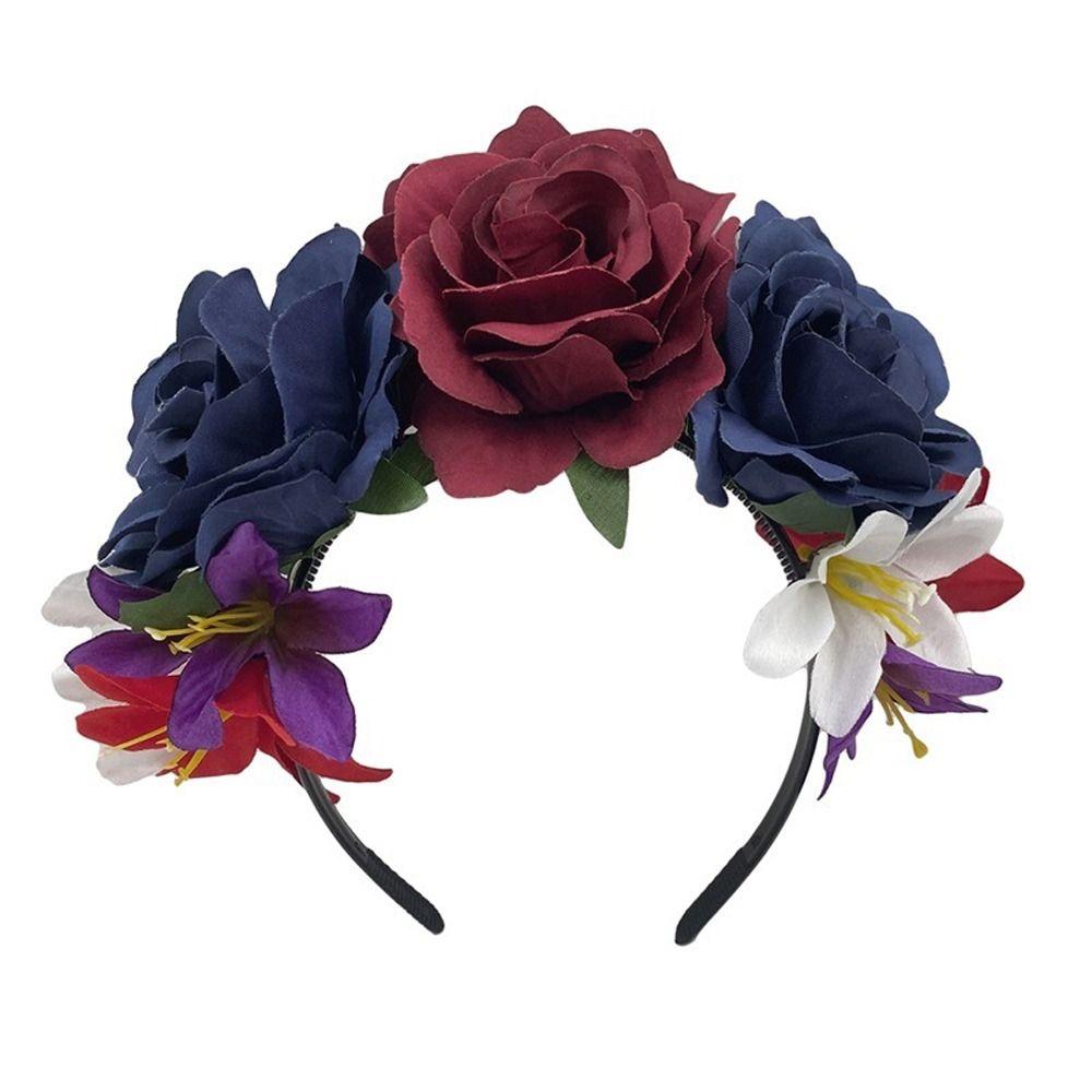 Rose Flower Simulation Flower Headband Skeleton Skull Hair Hoop Halloween Hair Band Festival
