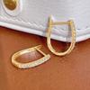 Half Inlaid Round Cubic Zirconia U Shaped Click Closure Hoop Earrings Polished Silver Minimalist Ladies Casual Accessories