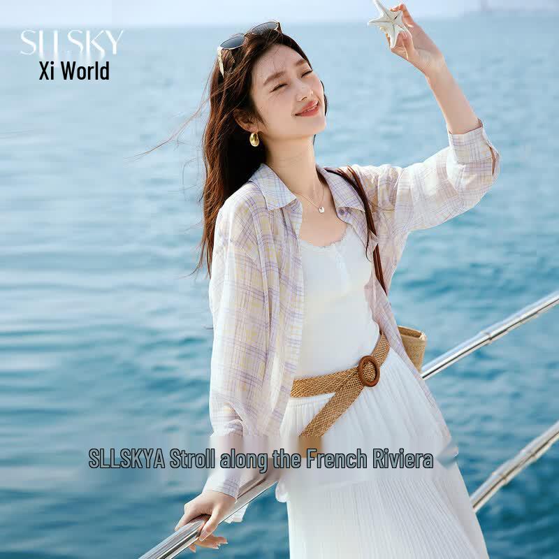 Sllsky Women s Retro Chiffon Long-Sleeve Sun Protection Shirt XL