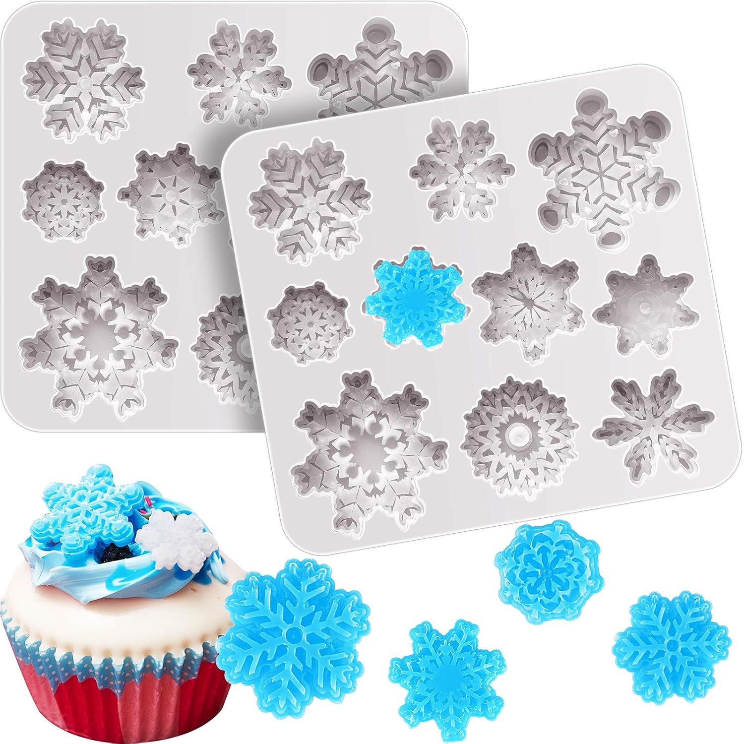 Boao 2 Pieces 3D Snowflake Silicone Mold Winter Snowflake Fondant Silicone Mold for Cake Cupcake Decoration Polymer Clay Crafting Projects(Gray) серый
