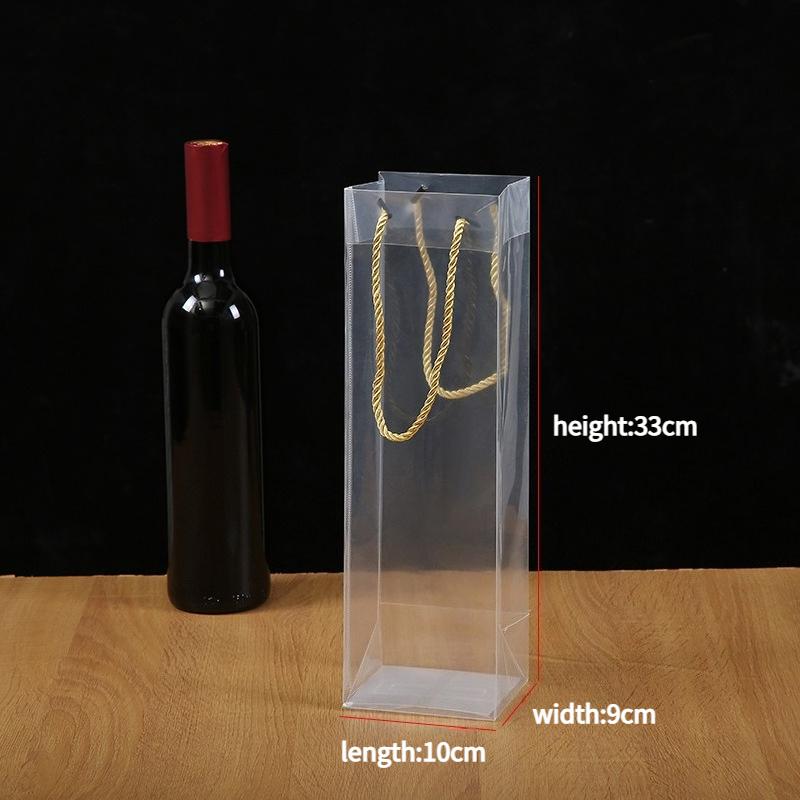 

10x9x33cm Single Bottle PP Transparent Plastic Portable Wine Pouch Wedding Birthday Party Gift Packaging Handheld Gift Drawstring Red Wine Bag 10x9x33cm 5pcs