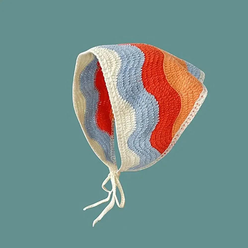 1Pc Knitted Triangle Headband French Pastoral Style Headscarf Hat Little Flower Handmade Crochet Headband Towel Spring Summer