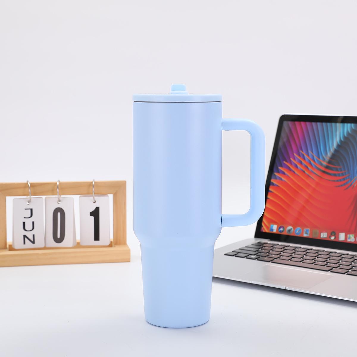 40oz Large Capacity Insulated Stainless Steel Cup with Handle & Foldable Straw 40oz небесно-голубой