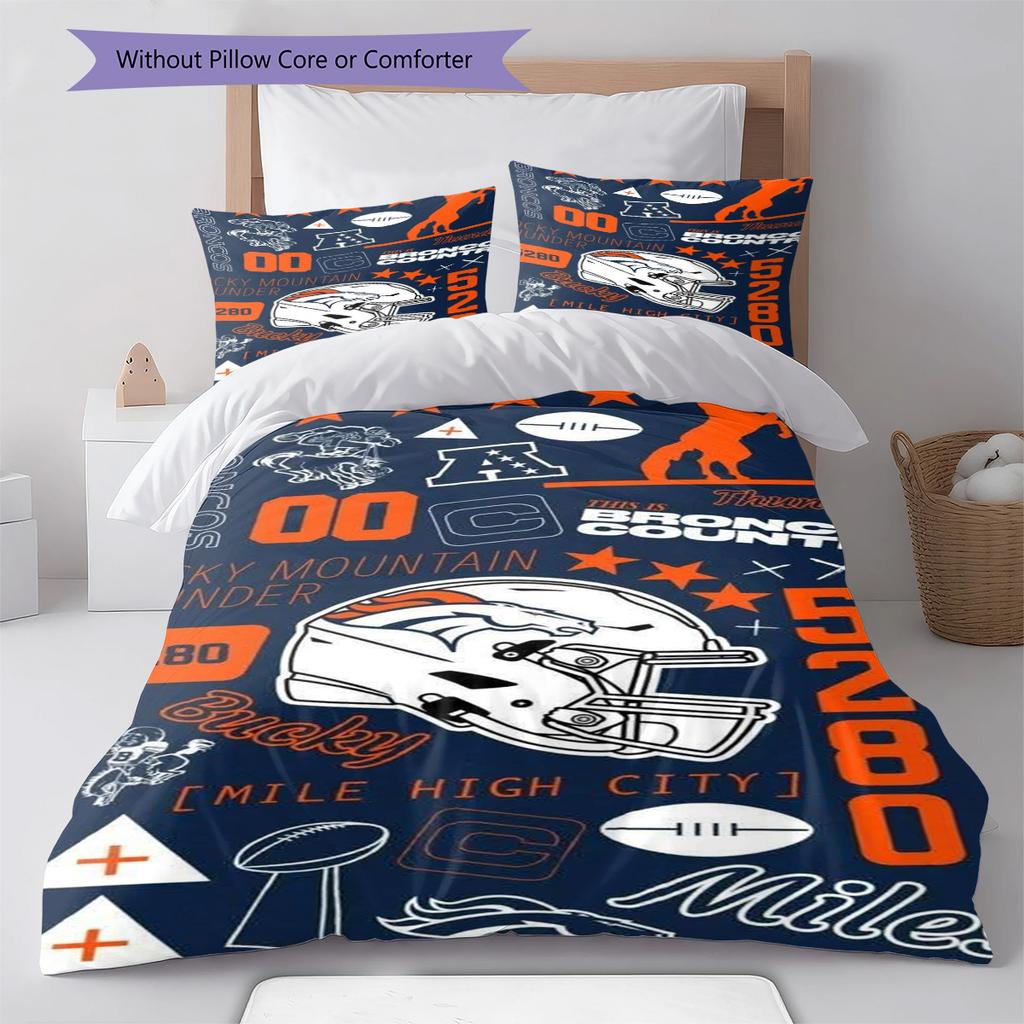 Denver Broncos Pattern Bedding Set Quilt Cover Pillowcase Home Decor Gift (1 * duvet cover + 2 * pillowcase, without core)