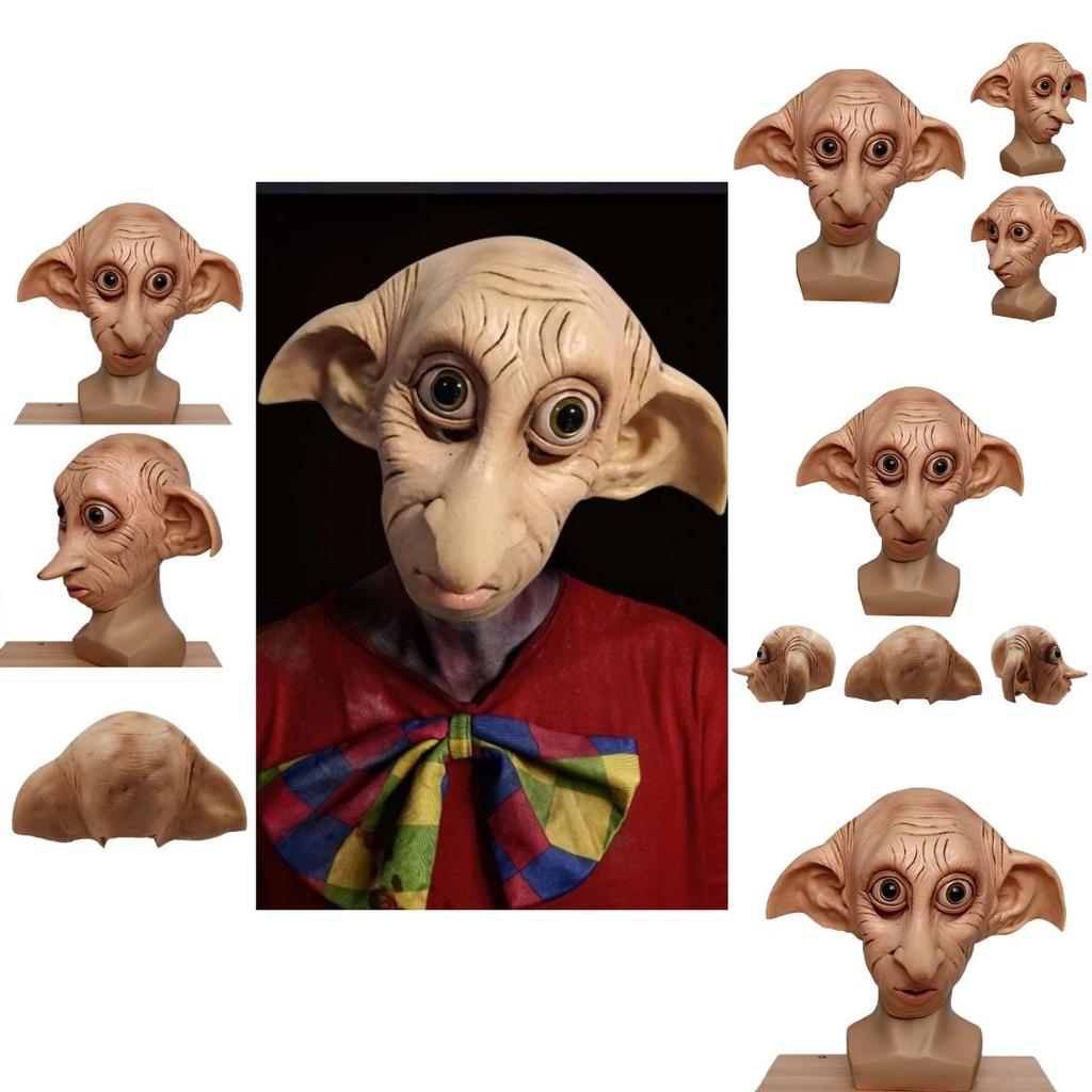 Máscara Realista Cosplay Elfo Dobby Fantasia de Halloween Adereço de Chapéu Marrom Látex Estilo Animal