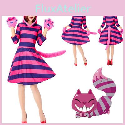 Bezauberndes Alice im Wunderland Grinsekatze Erwachsenenkostüm mit gemütlichem Kapuzendesign