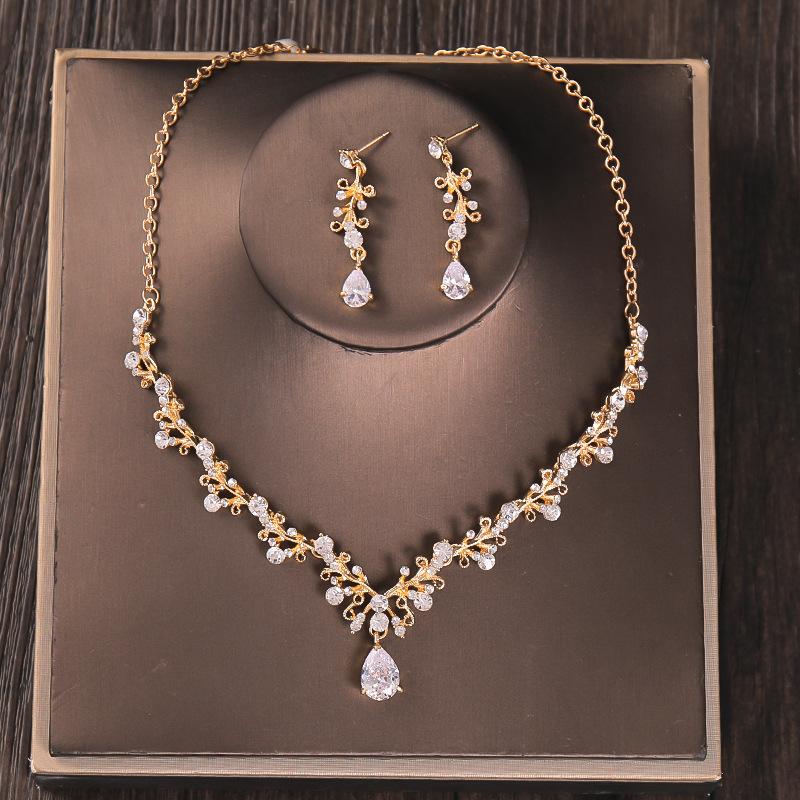 [Small batch customization] Cross-border exquisite bridal jewelry two-piece party dress wedding collarbone necklace earrings