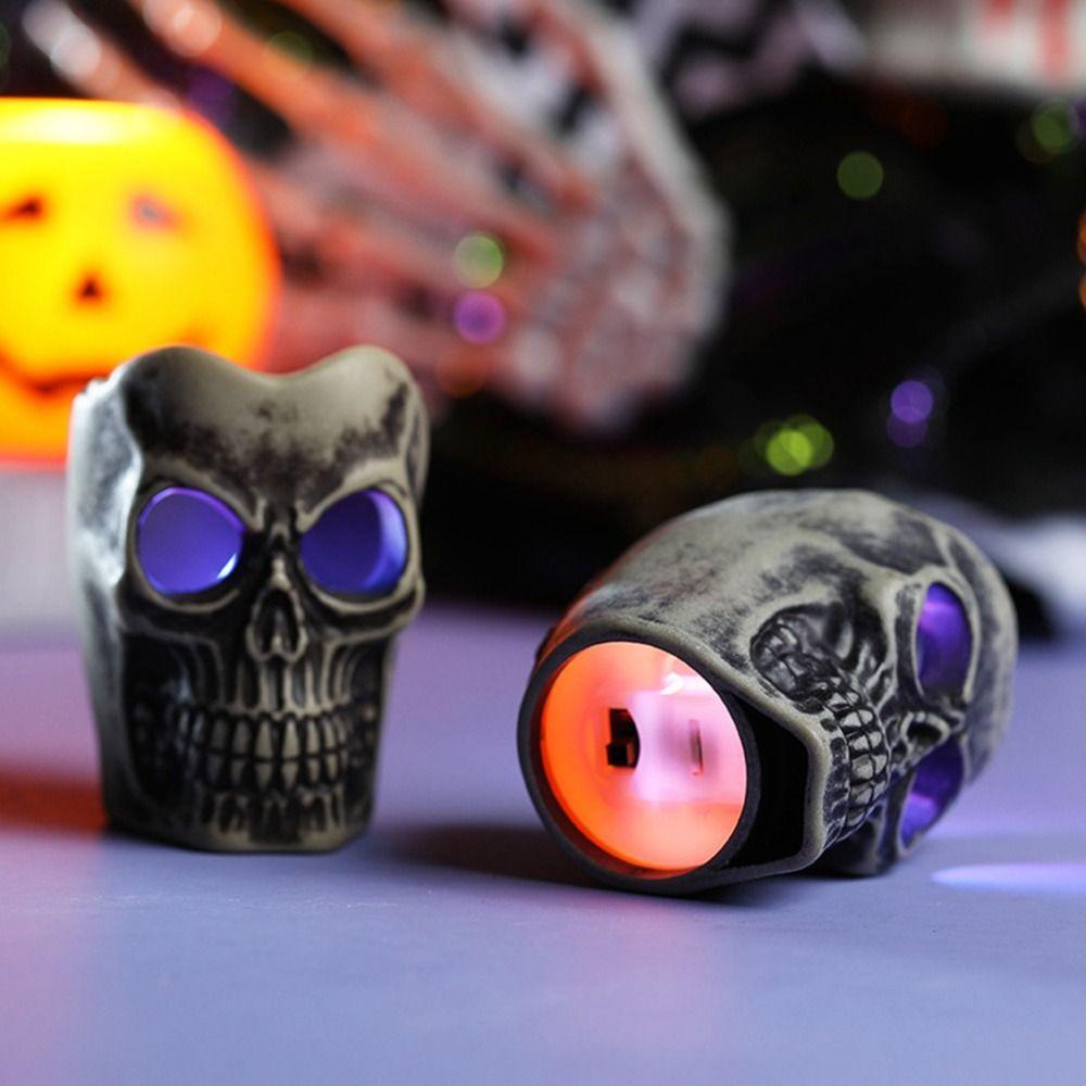 Horror Skull Head Candle Lamp Glow Ghost Lamp Ornament Desktop Decor Skull Head Night Light  KTV