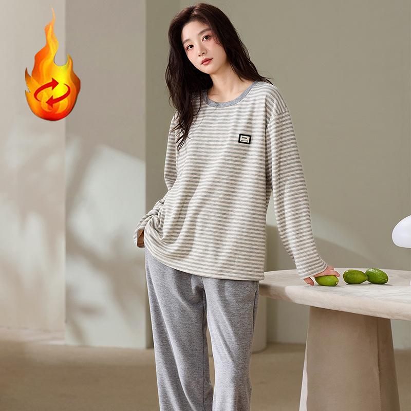 

Женская осенне-зимняя полосатая повседневная пижама из немецкого бархата с длинным рукавом для дома, женский костюм высокого класса 2XL