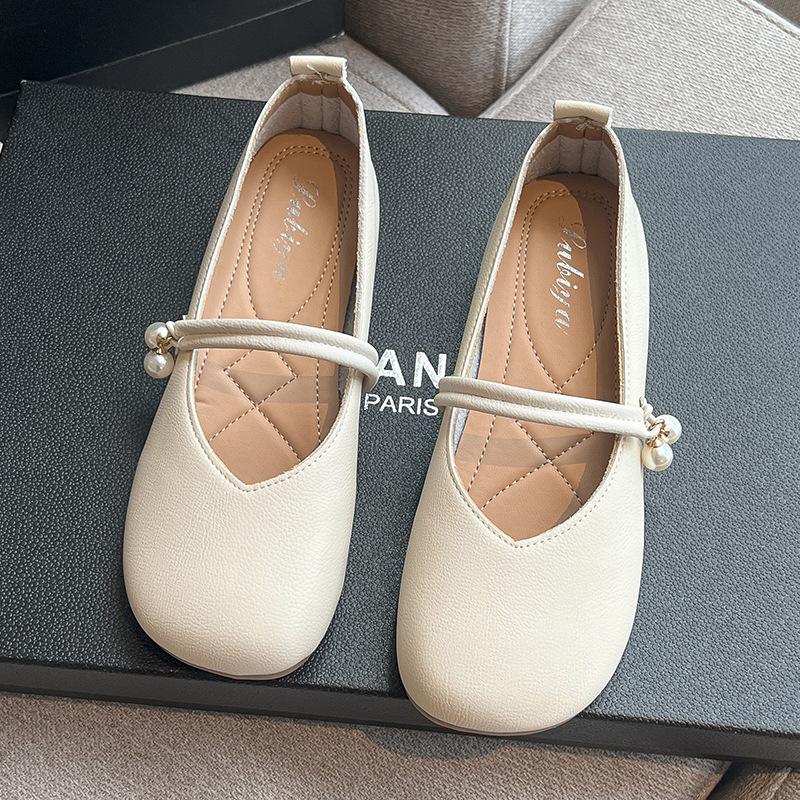 Flat-soled single shoes women's new summer shoes shoes with skirts soft-soled pearl pregnant women Mary Jane shoes summer
