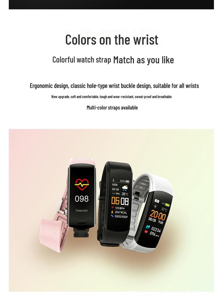 C5S Smart Bracelet: Color Screen, Heart Rate Monitor, Weather Display, Sports, Alarm Clock Smartwatch.