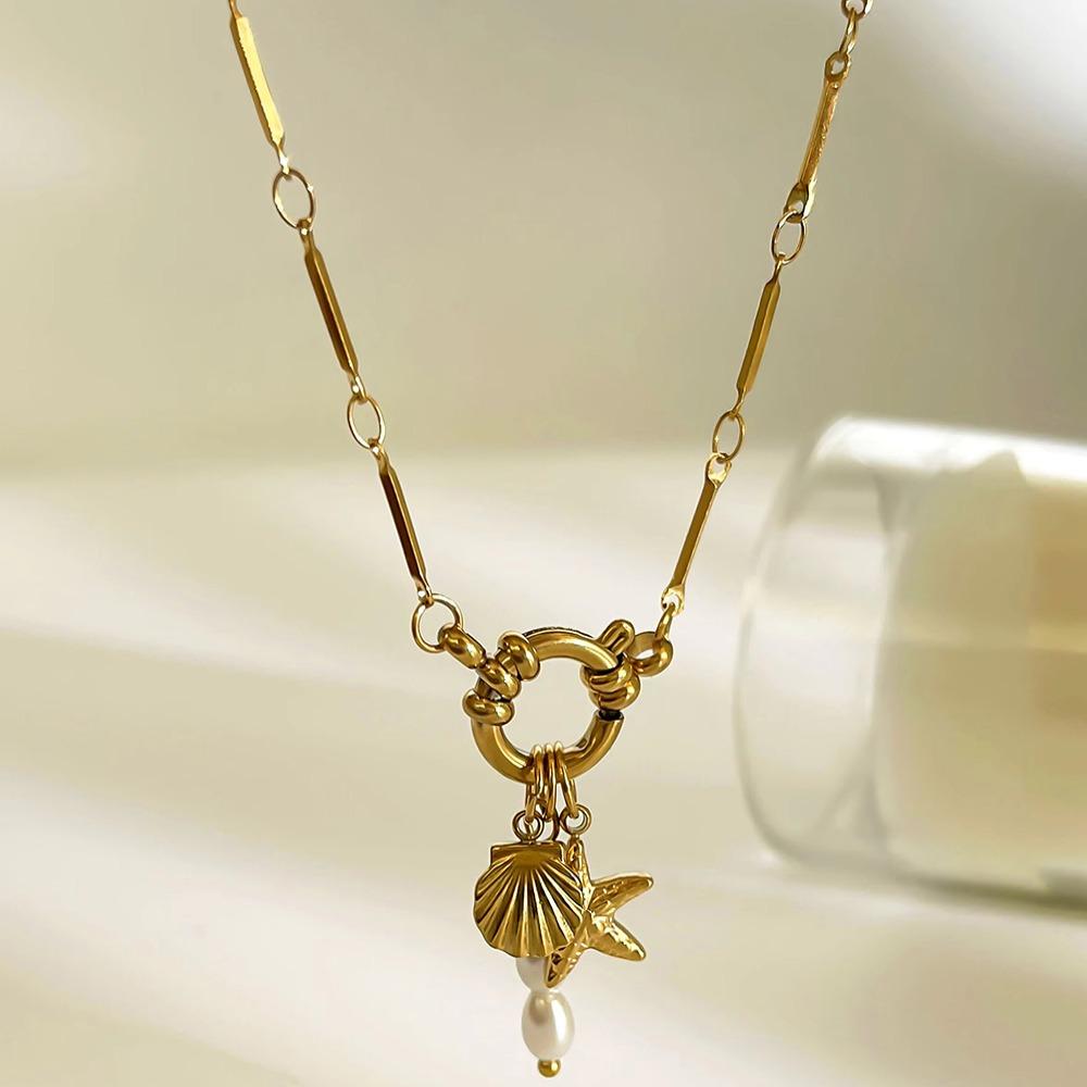 Waterproof Gold Plated Necklace 18K Gold Plated Detachable Freshwater Pearl Necklace Accessories Stainless Steel Fashion Jewelry
