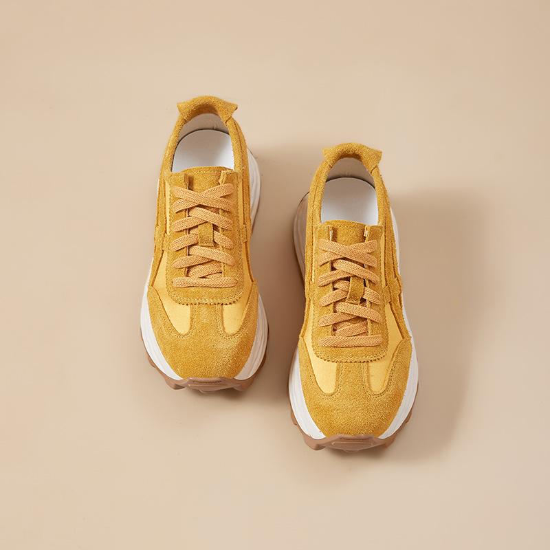 

Взуття Dexun жіноче 2025 нове осіннє шкіряне повсякденне спортивне взуття жіноче взуття ретро вибух супер вогонь взуття Форреста Гампа 40 жовтий