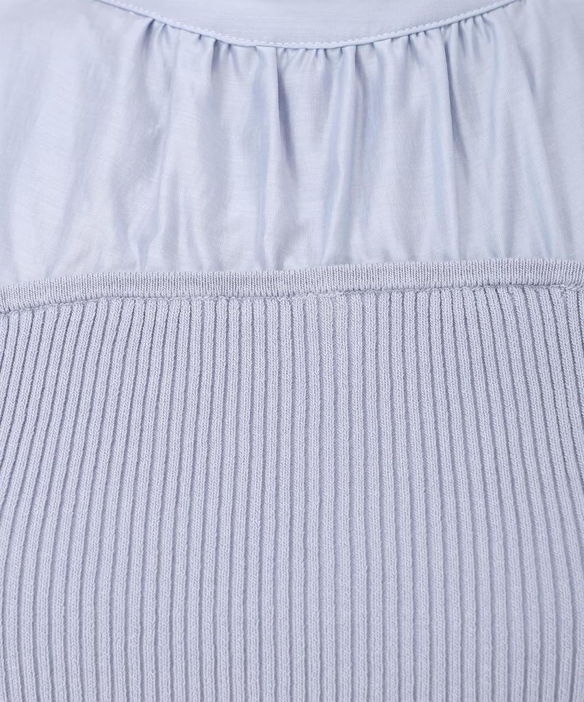 Mishmash Short Sleeve Knit Sweater with Office Blue Women's Bustier, Flared, Feminine, Outing, Spring, Casual,