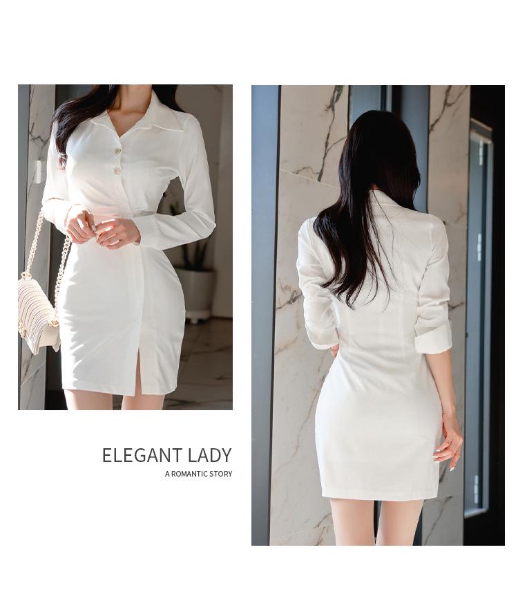 2022 Spring Korean Fashion Women's Slim-Fit Small Lapel Shirt Dress