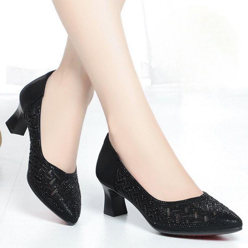 Summer Breathable, Comfortable, Non-slip, Soft-soled, Comfortable Mesh Hollow-out Versatile Mid-heel Breathable Women's Shoes