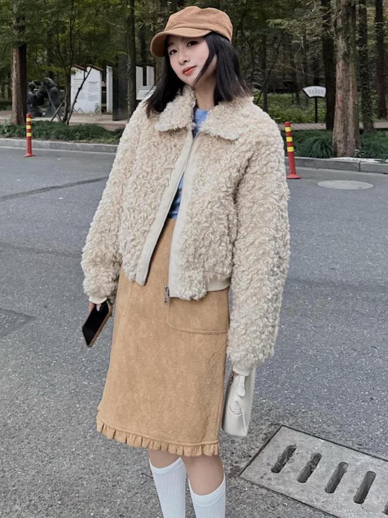 Women's Korean Retro Pleated Wool Skirt: Autumn/Winter Mid-Length, Ruffled Versatile Slim Fit