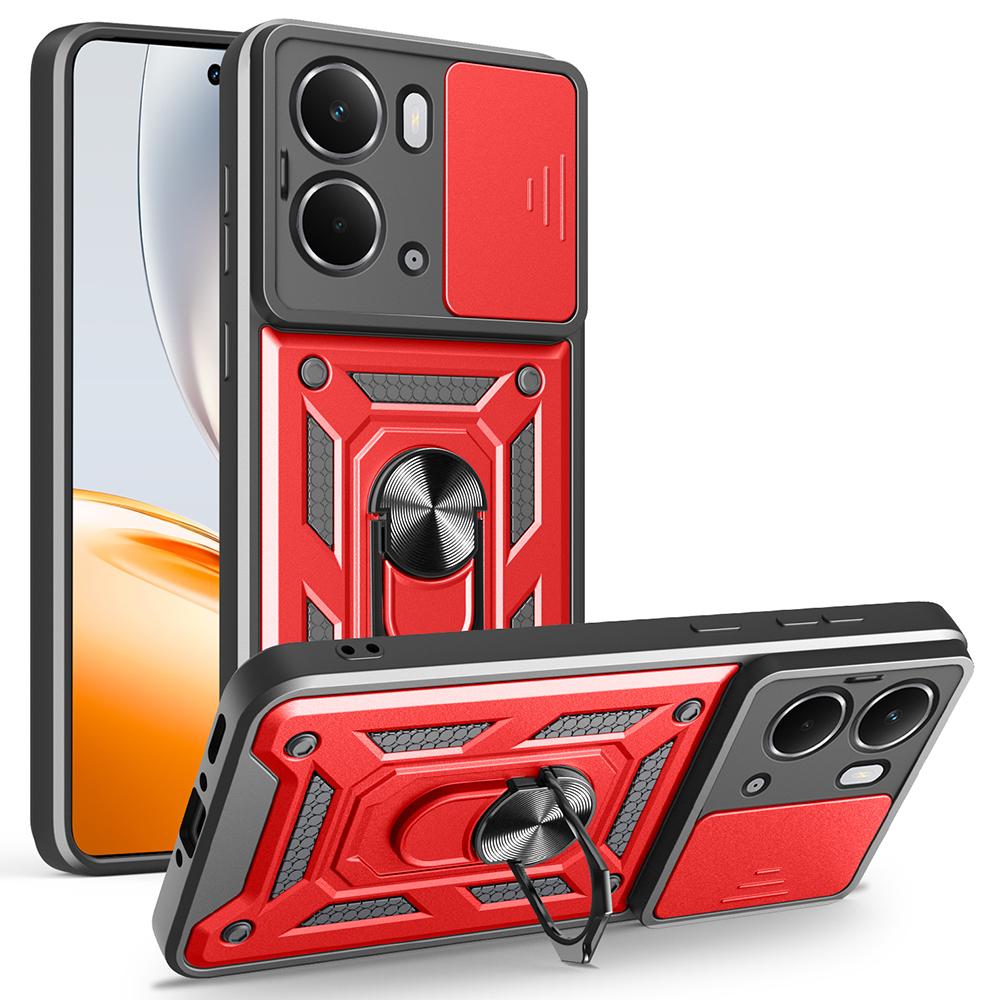 

For Realme Neo7x 5G/P3 5G Case with Slide Camera Lid PC+TPU Kickstand Phone Cover Red