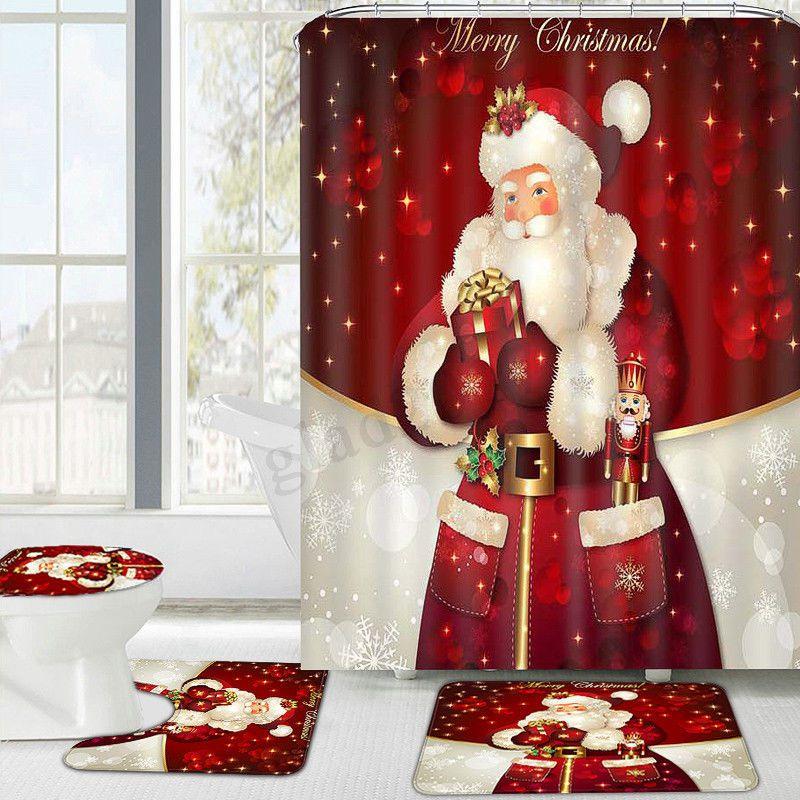 1pc Shower Christmas Curtain Waterproof Printing Santa Claus 3d Cloth Decor Home