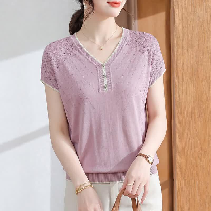 Xuexi Women s Ice Silk Knitted Short Sleeve Top 2XL