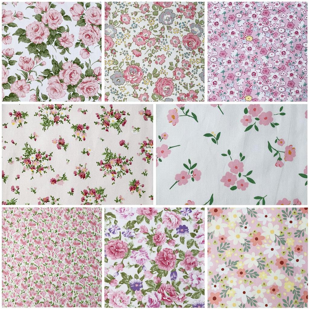 Set of 8 Floral Stylish Fabric Scraps for and Pink Fabric, 40x50cm, Crafts, Patchwork, More,