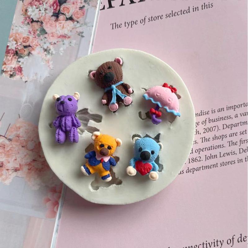 Bears Silicone Mold DIY Bows Bear Face Pillows Silicone Mold Cake Chocolate Decorate Plaster Fudge Sugar Mold