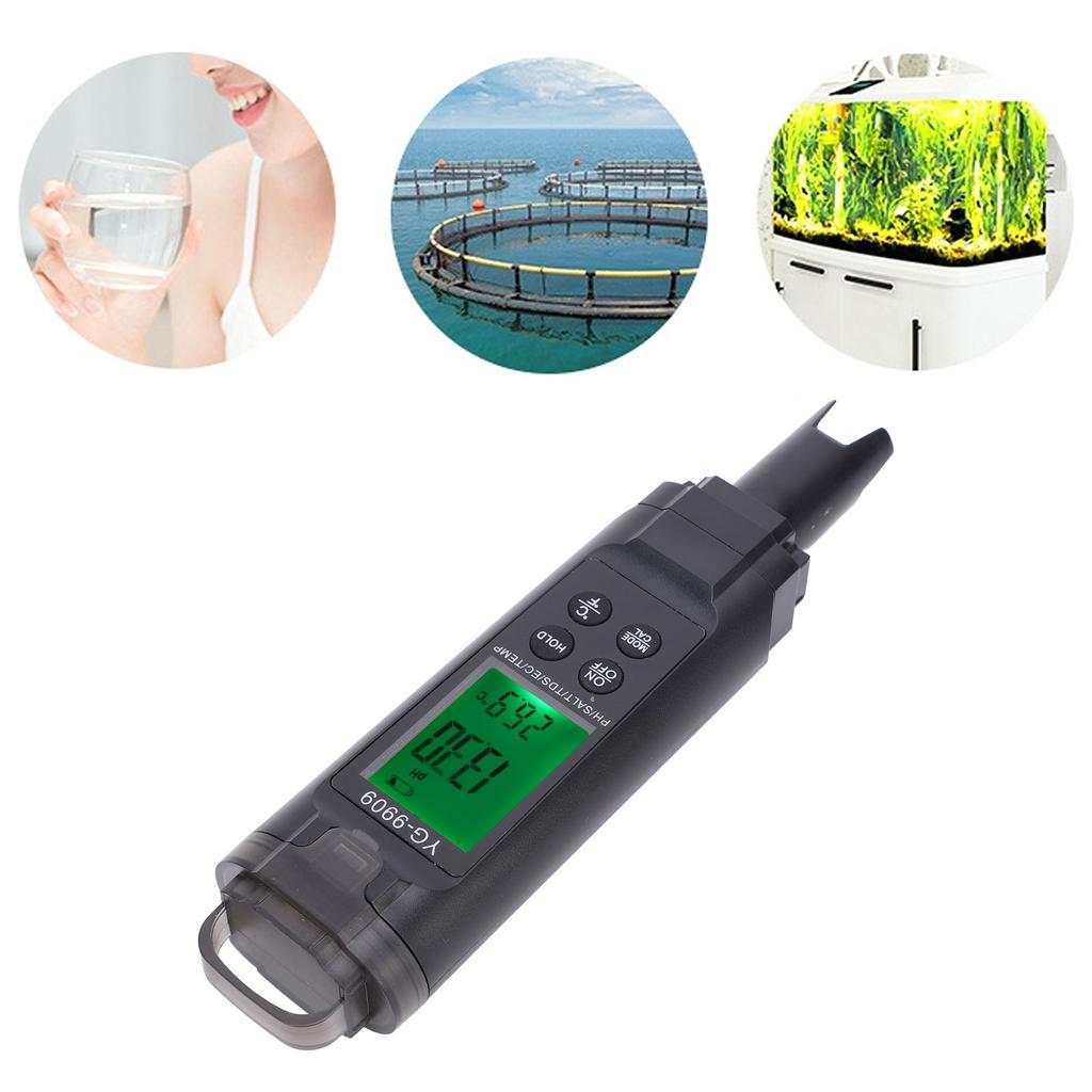 Water Quality Tester 5 In 1 Fish Tank Backlit LCD Screen Digital PH EC TDS Temp Meter